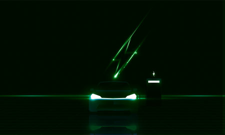 Abstract Light out Electric car at charging station. Hitech communication concept innovation background vector design.のイラスト素材