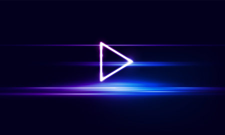 Abstract Play button on abstract purple and blue background Multimedia, audio, video, cinema, music abstract background with neon glowing triangle Play. Hitech communication concept innovation background,  vector designのイラスト素材