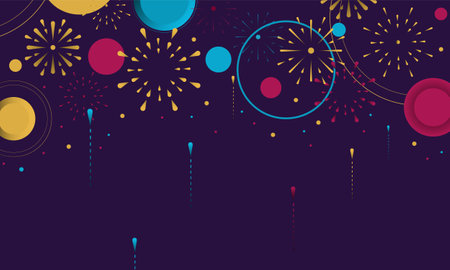 Creative geometric background Simple and various fireworks pattern design in the night sky. Simple pattern design template. vector design.のイラスト素材