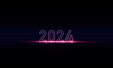 2024 neon labels collection. Happy New Year Light out technology. concept innovation background, ...