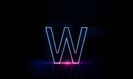 Abstract sports Light out technology and with Letter W English glowing in the dark, pink blue neon light Hitech communication concept innovation background,  vector designのイラスト素材