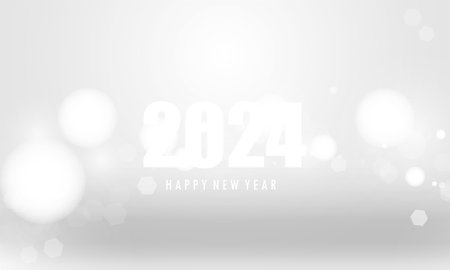 Abstract white background bokeh light for vector magic holiday happy new year 2024 poster designのイラスト素材