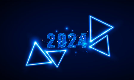 Abstract Key Door open Light out technology Abstract technology polygon Happy New Year 2024 of symbol with neon triangles. Hitech communication concept innovation background,  vector designのイラスト素材