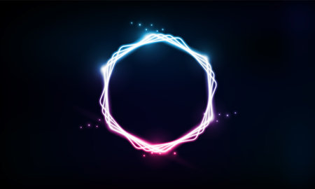 Abstract Modern colored poster for sports Light out technology and with neon hexagon and triangles. Hitech communication concept innovation background,  vector designのイラスト素材