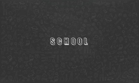 Concept of Education Home School background chalkboard with different stuff. Welcome back to school design vector.のイラスト素材