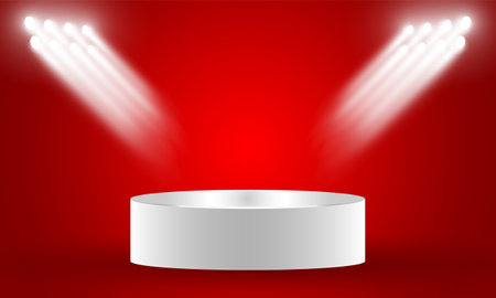 Stage podium with lighting, Stage Podium Scene with for Award Ceremony on Light red Background vector design.のイラスト素材