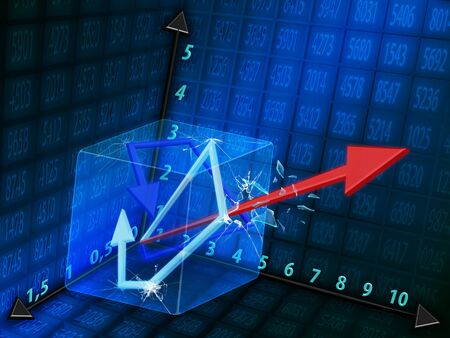 graph depicting colored arrows, red out of competitionの写真素材