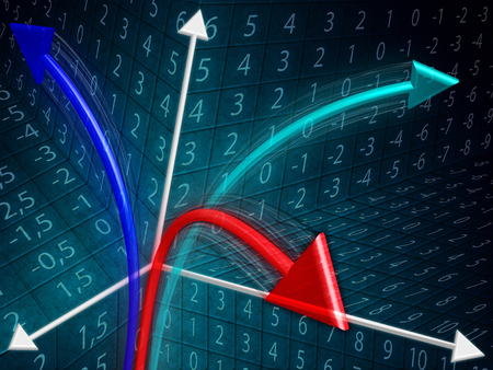 Three colored arrows scatter in different directionsの写真素材