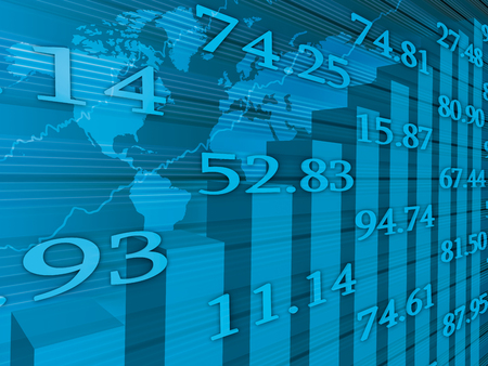 on a blue background shows the number, table and mapの写真素材