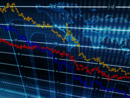 On a dark blue background shows a multicolored graphの写真素材