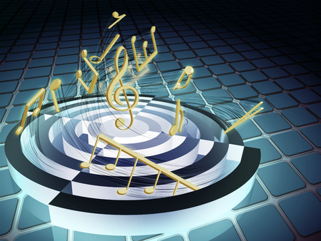 Image rotating in a spiral of music notes around the treble clefの写真素材