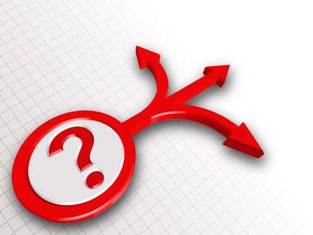 question mark in red shows the arrows moving in an unknown directionの写真素材