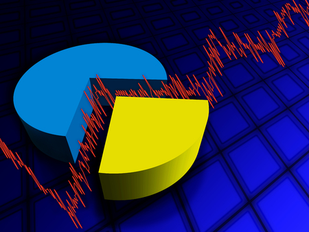 On a blue background red graph and chart divided into two partsの写真素材