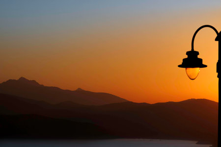 sunset above the Italian Mediterranean island of Elbaの写真素材