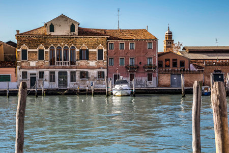 The picturesque island of Murano, famous for its glass production in the Venetian Lagoon off the coast of Italyの写真素材