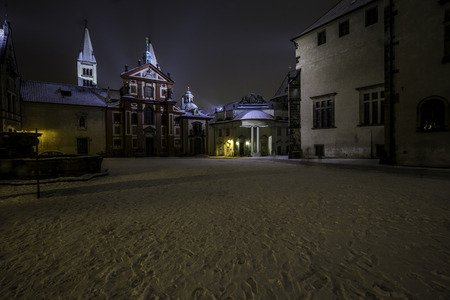 Romantic view of the night city of Prague in winter. Prague, Czech Republicのeditorial素材