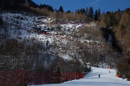 Flaine ski resort is located in the French Alps, Haute Savoie, in the Grand Massif area. Its base is around great views to the Mont Blanc mountain in good sunny weather.の写真素材