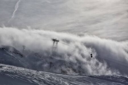 Snowy winter French Alps, ski resort Flaine, Grand Massif area within sight of Mont Blanc, Haute Savoie, Franceの写真素材
