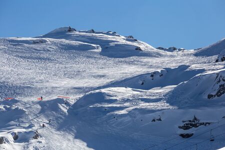 Snowy winter French Alps, ski resort Flaine, Grand Massif area within sight of Mont Blanc, Haute...