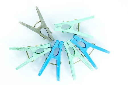 Clothespins on white backgroundの写真素材