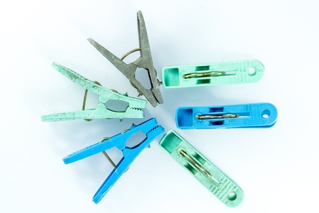 Clothespins on white background