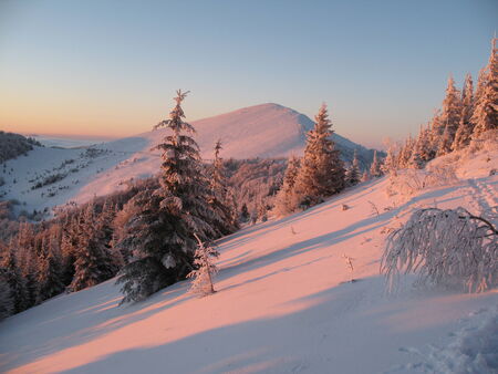 Winter sunset in the mountains 