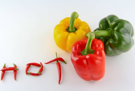 Kind of chillis with hot word which were got from the market in Bangkok, Thailandの写真素材