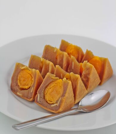 Mooncake which was got from the market in Bangkok, Thailandの写真素材