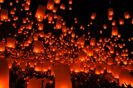 Yeepeng festival at the North of Thailandの写真素材