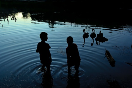 Reservior at the north of Thailand in the eveningの写真素材