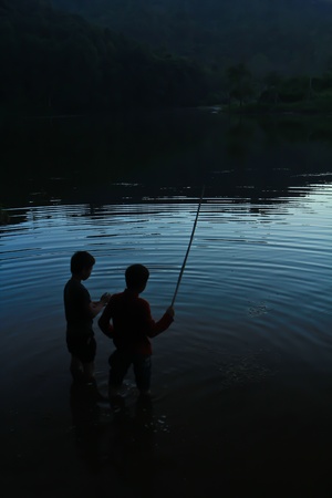 Reservior at the north of Thailand in the eveningの写真素材