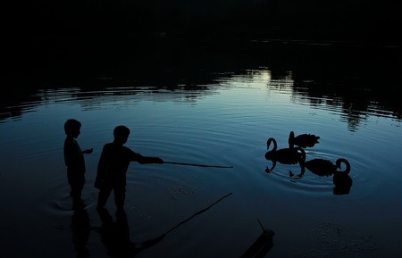 Reservior at the north of Thailand in the eveningの写真素材