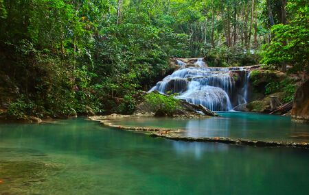 Waterfall at Kanchanaburi in Thailandの写真素材