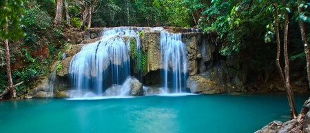 Waterfall at Kanchanaburi in Thailandの写真素材