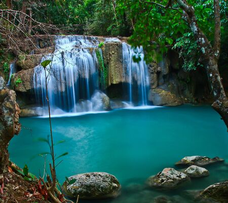 Waterfall at Kanchanaburi in Thailandの写真素材