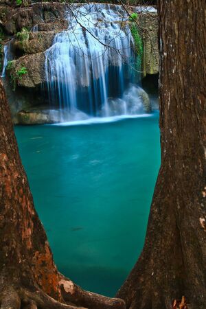 Waterfall at Kanchanaburi in Thailandの写真素材