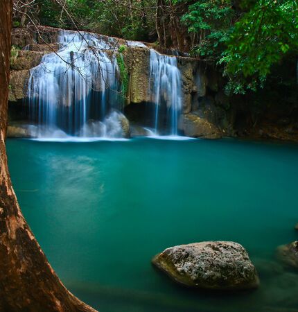 Waterfall at Kanchanaburi in Thailandの写真素材