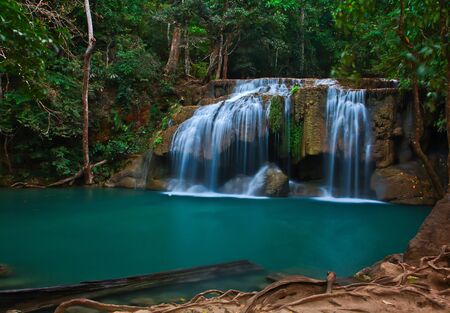 Waterfall at Kanchanaburi in Thailandの写真素材