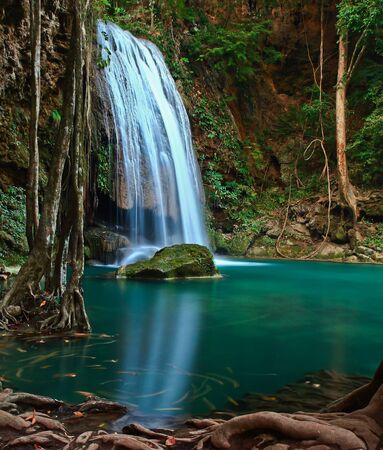 Waterfall at Kanchanaburi in Thailandの写真素材