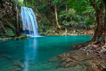 Waterfall at Kanchanaburi in Thailandの写真素材