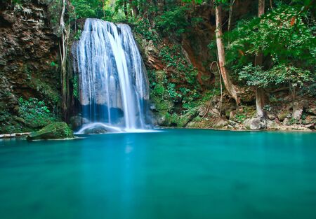 Waterfall at Kanchanaburi in Thailandの写真素材