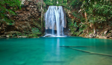 Waterfall at Kanchanaburi in Thailandの写真素材