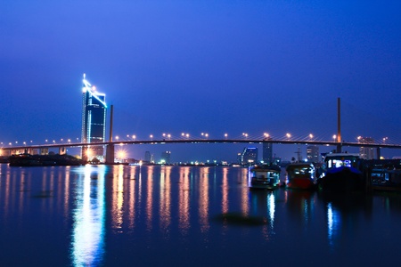 Rope bridge in bangkok thailandの写真素材