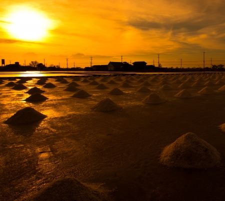 sunset at salt pan の写真素材
