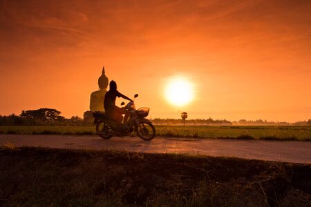 Big buddha sunset statue at Wat muang, Thailand の写真素材