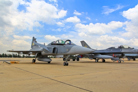 BANGKOK, THAILAND - JULY 02 GRIPEN 39C on display at The Centennial of RTAF Forefathers  Aviation on JUNE 30, 2012, Don Muang Airport, Bangkok, Thailand のeditorial素材