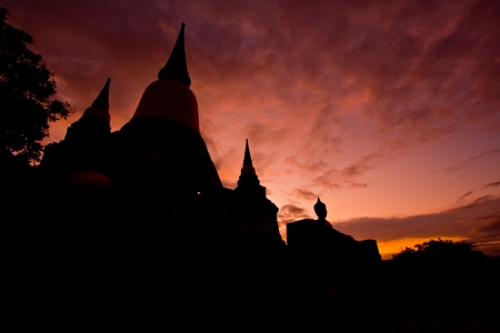sunset old Temple Wat Yai Chai Mongkhon of Ayuthaya Province Thailand の写真素材