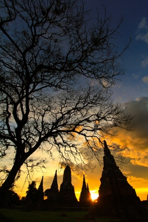 Sunset old Temple wat Chaiwatthanaram of Ayuthaya Province Thailandの写真素材