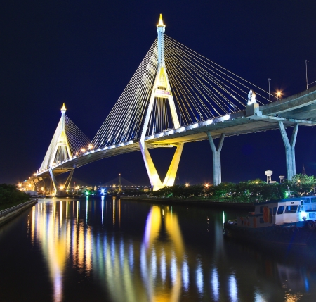 Bhumibol Bridge in Thailand, also known as the Industrial Ring Road Bridge, in Thailand  The bridge crosses the Chao Phraya River twice  の写真素材