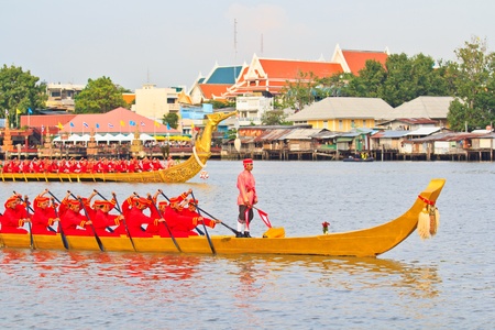 BANGKOK,THAILAND-NO VEMBER 9 Decorated barge parades past the Grand Palace at the Chao Phraya River...